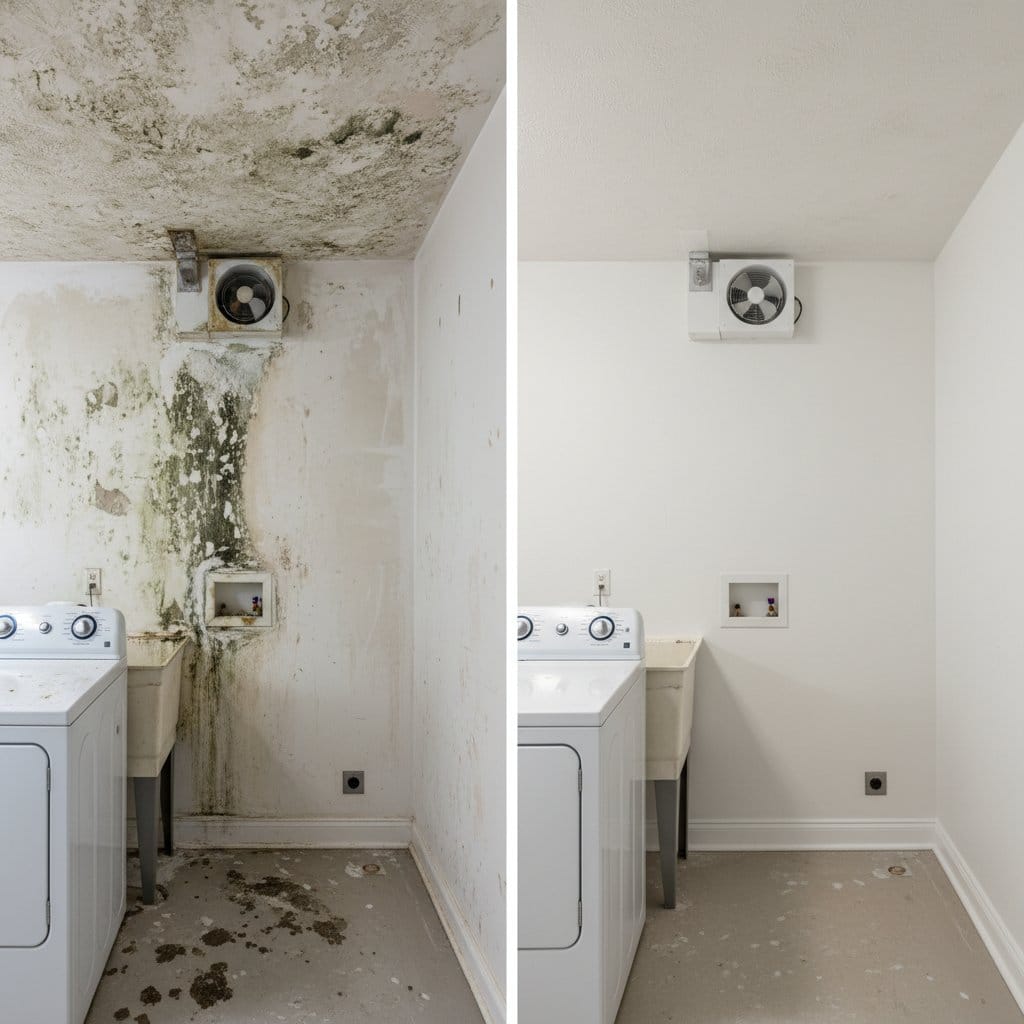 Black Mold Removal restoration — laundry room of contemporary home in Paramus, NJ