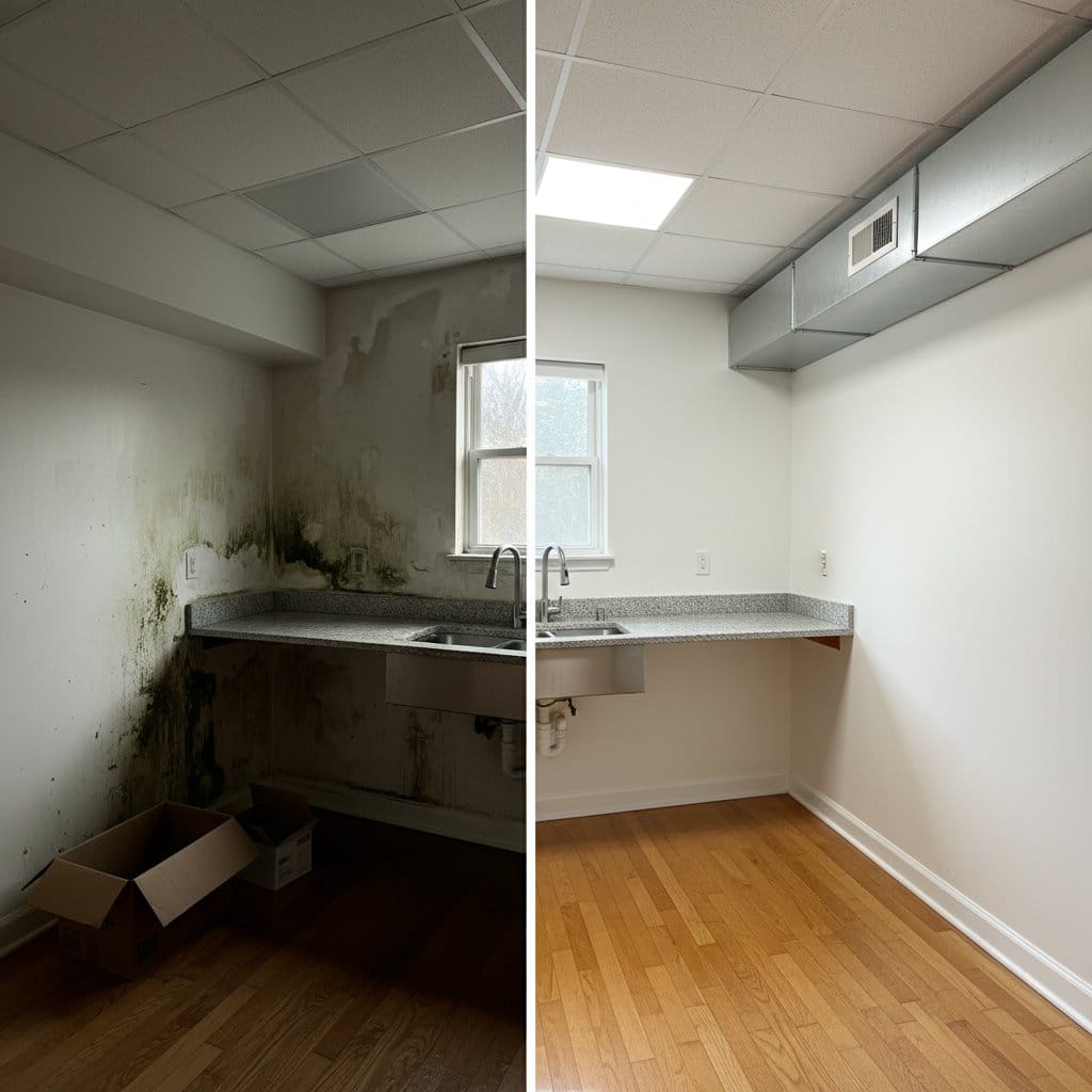 Basement & Foundation Mold Removal restoration — home kitchen of two-story residence in Paramus, NJ