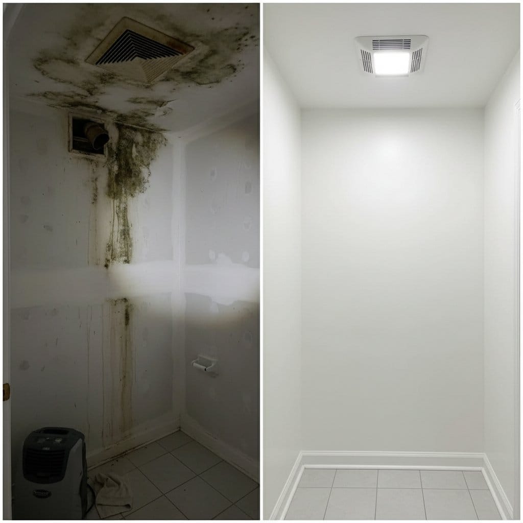 Before and after basement & foundation mold removal in Paramus private residence bathroom
