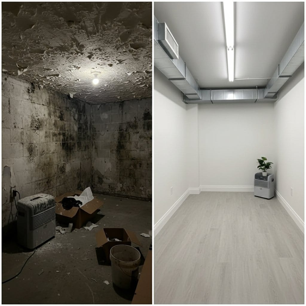 Paramus Mold Removal residential basement restoration before and after in Paramus