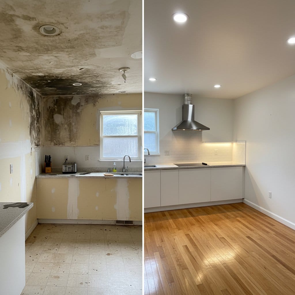 Paramus Mold Removal home kitchen restoration before and after in Paramus