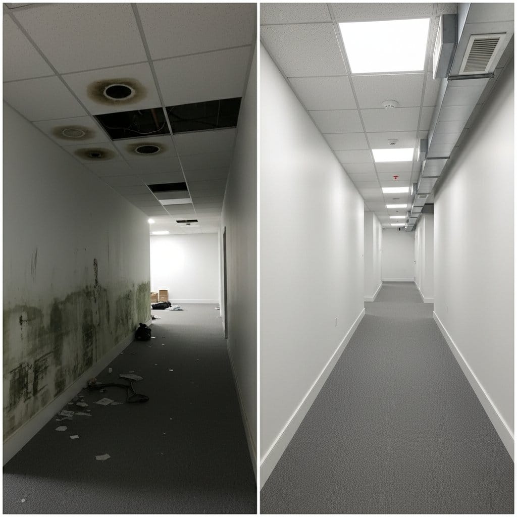 Paramus Mold Removal commercial office space restoration before and after in Paramus